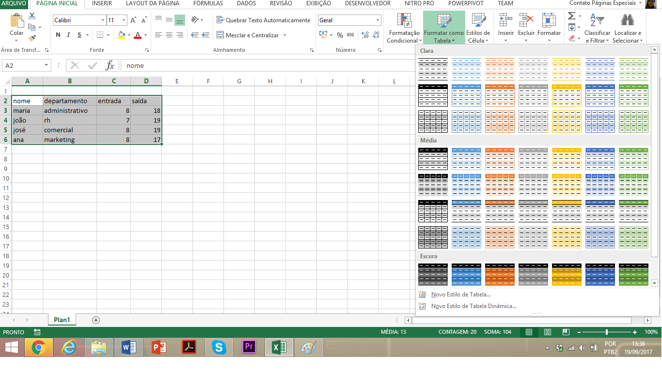 Tabela em excel