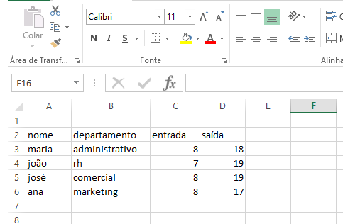 Tabela em excel